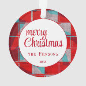 メリークリスマスレッドニット編み物家族写真 オーナメント (裏面)