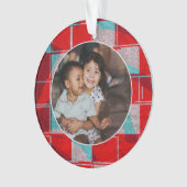 メリークリスマスレッドニット編み物家族写真 オーナメント (正面)