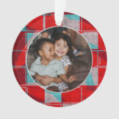 メリークリスマスレッドニット編み物家族写真 オーナメント (正面)