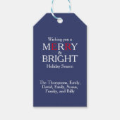 メリークリスマスレッドネイビーブルーシンプルスノーフレーク ギフトタグ (正面)