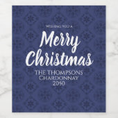 メリークリスマスレッドネイビーブルーシンプルスノーフレーク ワインラベル (シングルラベル)