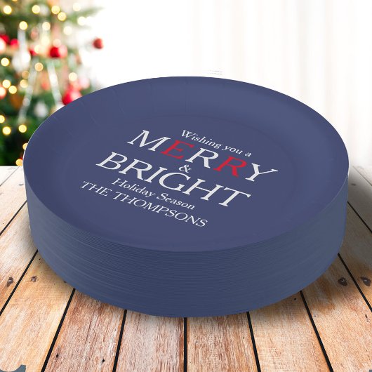 メリークリスマスレッドネイビーブルーシンプルミニマル ペーパープレート