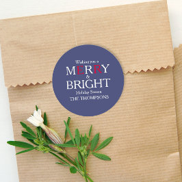 メリークリスマスレッドネイビーブルーシンプルミニマル ラウンドシール