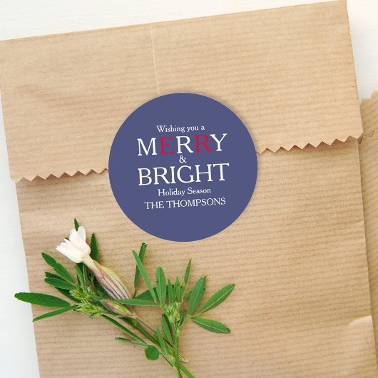 メリークリスマスレッドネイビーブルーシンプルミニマル ラウンドシール