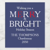 メリークリスマスレッドネイビーブルーシンプルミニマル ワインラベル (シングルラベル)