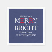 メリークリスマスレッドネイビーブルーシンプルMInimalist スタンダードカクテルナプキン (正面)