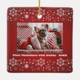 メリークリスマスレッドハッピーニューイヤー+家族の写真 セラミックオーナメント
