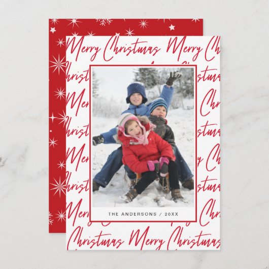 メリークリスマスレッドハンド文字入り脚本写真 シーズンカード (正面/裏面)