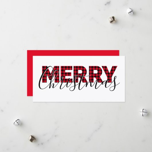 メリークリスマスレッドバッファロープレイドと書道 シーズンカード (正面/裏面インサイチュ)