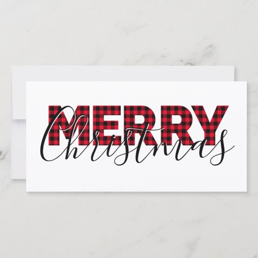 メリークリスマスレッドバッファロープレイドと書道 シーズンカード (正面)