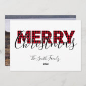 メリークリスマスレッドバッファロープレイドと書道 シーズンカード (正面/裏面)