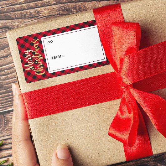 メリークリスマスレッドバッファロープレイドステッカーギフトラベル ラベル