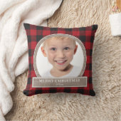 メリークリスマスレッドバッファロープレイドバーラップ写真 クッション (ブランケット)