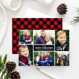 メリークリスマスレッドバッファロープレイドフォトコラージュ シーズンカード