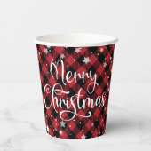 メリークリスマスレッドバッファロープレイドホリデーパーティー 紙コップ (裏面)
