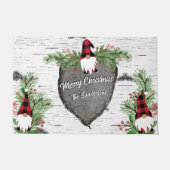 メリークリスマスレッドバッファロープレイド格言緑 ドアマット (正面)