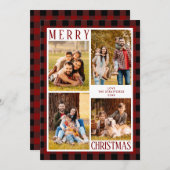 メリークリスマスレッドバッファロープレイド4フォトコラージュ シーズンカード (正面/裏面)