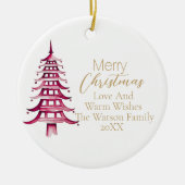 メリークリスマスレッドパゴダクリスマスツリー1 – 写真 セラミックオーナメント (正面)