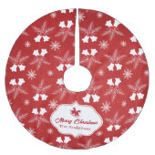 メリークリスマスレッドパターンクリスマスベル ブラッシュドポリエステルツリースカート (正面)