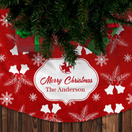 メリークリスマスレッドパターンクリスマスベル ブラッシュドポリエステルツリースカート