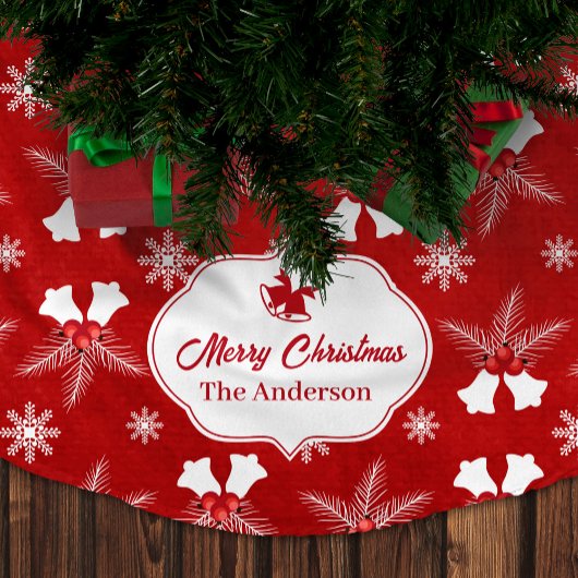 メリークリスマスレッドパターンクリスマスベル ブラッシュドポリエステルツリースカート