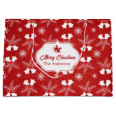 メリークリスマスレッドパターンクリスマスベル ラージペーパーバッグ (正面)