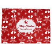 メリークリスマスレッドパターンクリスマスベル ラージペーパーバッグ (裏面)