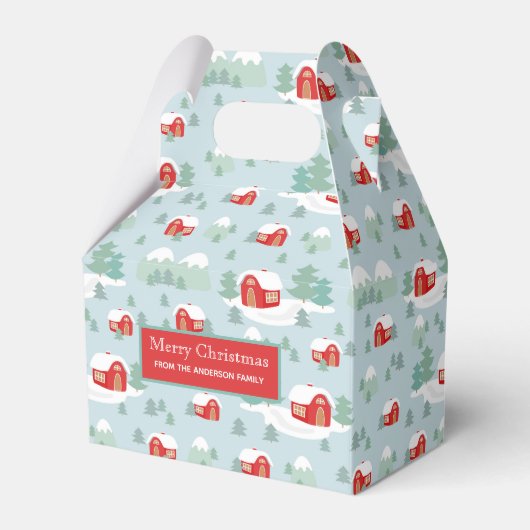 メリークリスマスレッドパーソナライズされたキャビン名 フェイバーボックス (正面サイド)