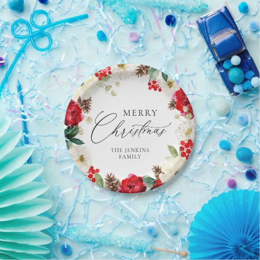 メリークリスマスレッドパーソナライズされたフローラ ペーパープレート (パーティー)