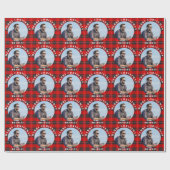 メリークリスマスレッドパーソナライズされたプレイド写真名 ラッピングペーパー (フラット)