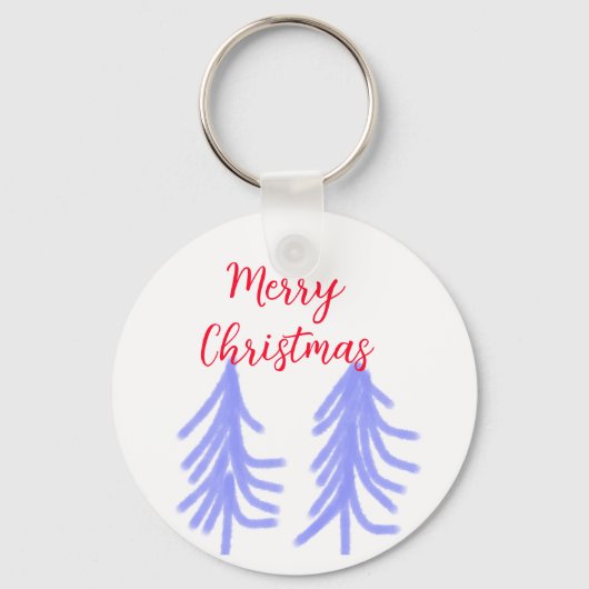 メリークリスマスレッドパープルパステル松の木水 キーホルダー (正面)