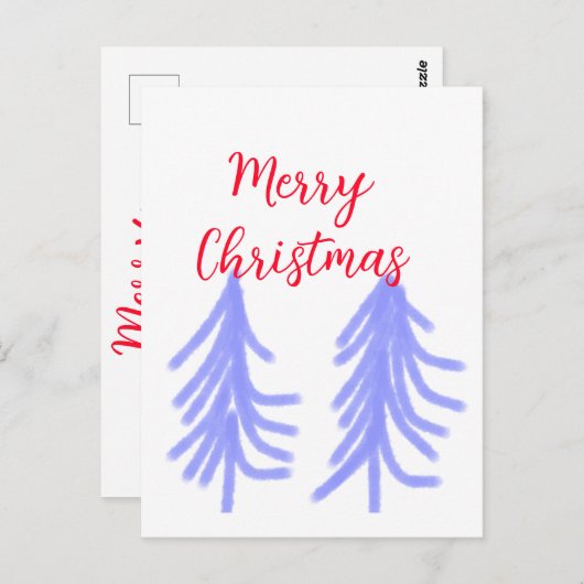メリークリスマスレッドパープルパステル松の木水 ポストカード (正面/裏面)
