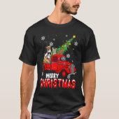 メリークリスマスレッドピックアップトラッククリスマスツリーキャッツFa Tシャツ (正面)