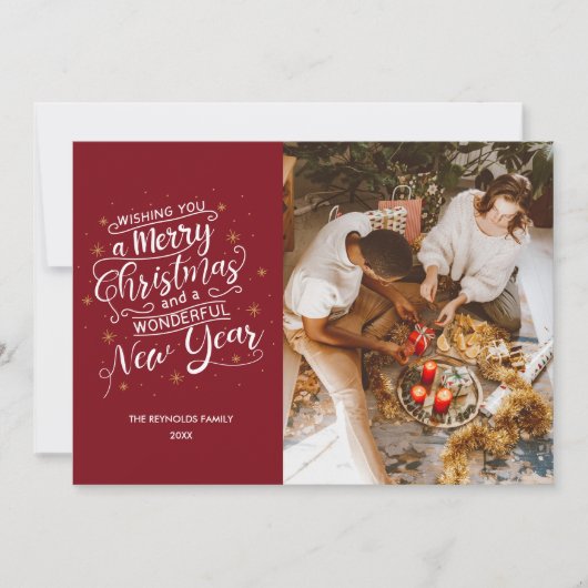 メリークリスマスレッドファミリーフォトホリデーカード シーズンカード (正面)