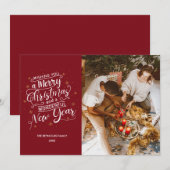 メリークリスマスレッドファミリーフォトホリデーカード シーズンカード (正面/裏面)