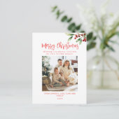 メリークリスマスレッドファミリーフォトホリデーカード シーズンポストカード (スタンド正面)