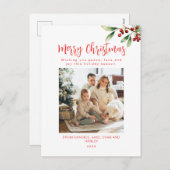 メリークリスマスレッドファミリーフォトホリデーカード シーズンポストカード (正面/裏面)