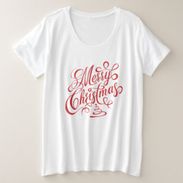 メリークリスマスレッドファンシーキュラシブタイポグラフィ プラスサイズTシャツ