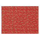 メリークリスマスレッドフェイクゴールド箔スクリプトパターン テーブルクロス (正面(横))