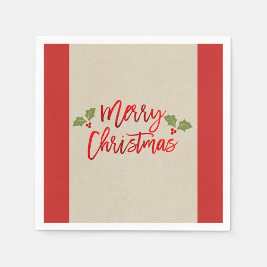 メリークリスマスレッドフェイクフォイルモダンスクリプトクラフト スタンダードカクテルナプキン (正面)