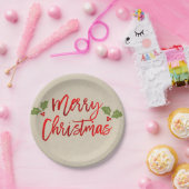 メリークリスマスレッドフェイクフォイルモダンスクリプトクラフト ペーパープレート (パーティー)