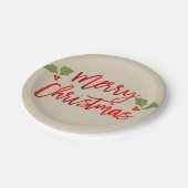 メリークリスマスレッドフェイクフォイルモダンスクリプトクラフト ペーパープレート (アングル)
