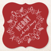 メリークリスマスレッドフェスティバルリーフヴィンテージデコ ペーパーコースター (正面)