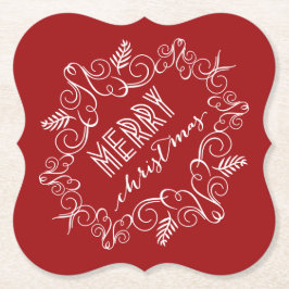 メリークリスマスレッドフェスティバルリーフヴィンテージデコ ペーパーコースター