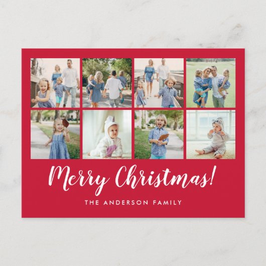 メリークリスマスレッドフォトコラージホリデー シーズンポストカード (正面)