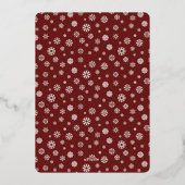 メリークリスマスレッドフォト金ゴールドフレーム雪片 箔シーズンカード (裏面)