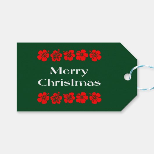 メリークリスマスレッドフラワーバンドカラー ギフトタグ (正面(横))