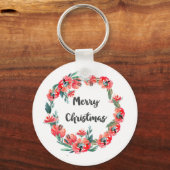メリークリスマスレッドフローラウォーターカラーリース キーホルダー (正面)