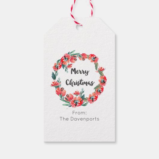 メリークリスマスレッドフローラウォーターカラーリース ギフトタグ (裏面)