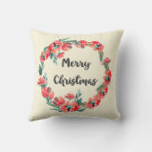 メリークリスマスレッドフローラウォーターカラーリース クッション (裏面)